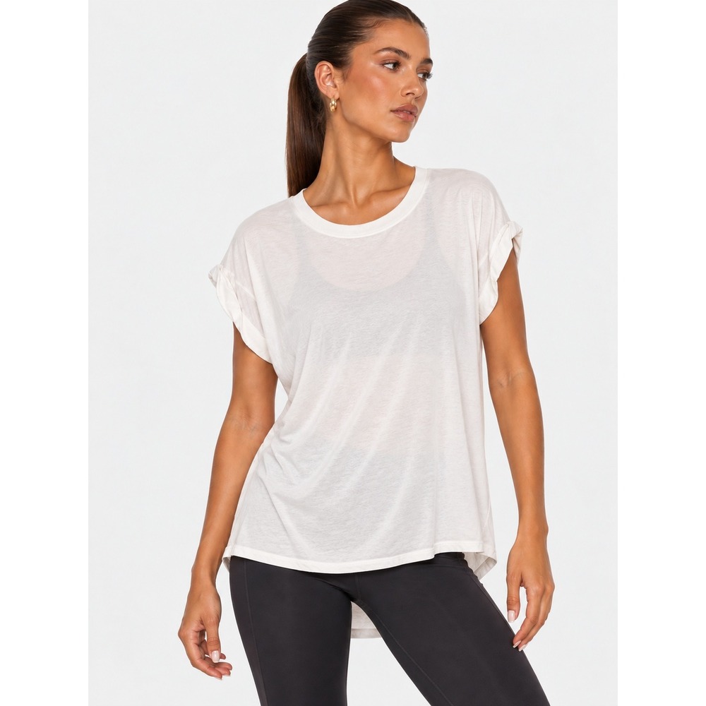 Mono B White Relaxed Cuffed Sleeve High Low T-Shirt Size L